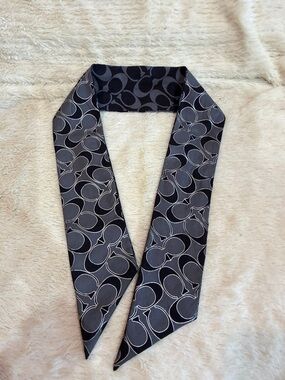 Coach Black and Gray Signature Print Silk Scarf Wrap